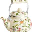 Anxingo Enamel Tea floral Kettle,Tea Kettle Pot for Stove, Top Porcelain Large Enamel Tea Kettle 2.5L,Retro Classic Design