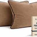 2 Pack Velvet Decorative Throw Pillow Covers, 12"x20", Beige and Brown, Solid, Modern, Contrast Piping, Indoor Use, Bedroom & Living Room