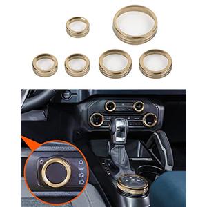 Savadicar CKT01 Billet Aluminum Control Knob Trim Sets, Headlight/4WD/HVAC Climate Control Knob Ring Bezels, Air Conditioner/Radio Switch Cover for 2021-2023 Ford Bronco, Interior Accessories, Gold
