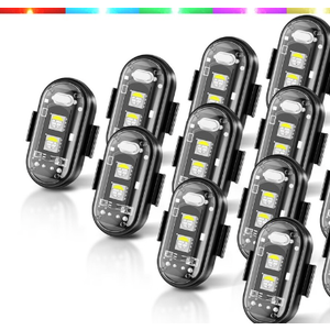 Xuhal 12 Pcs Magnetic Wireless LED Strobe Lights with Remote Control 8 Color RGB High Brightness Waterproof Anti Collision USB Emergency Warning Light for Car Motorcycle RC Aircraft Bike