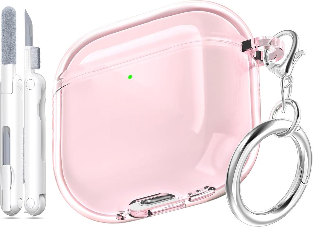 for AirPods 4th Generation Case Cover 2024, Military-Grade Shockproof, Soft TPU Highly Transparent Anti-Yellowing for AirPods 4 Case with Cleaning Kit & Cute Round Buckle, Clear Pink
