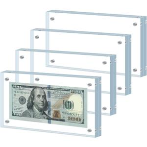 4Pcs Dollar Bill Frame Display Acrylic Dollar Bill Holder 3.9X7.8Inch for Dollar Bill Display Case Magnet Currency Display Frame (4)