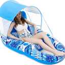 Jasonwell Pool Floats with Canopy - Inflatable Pool Float Adult Lounger Floaties Raft Floating Chair for Swimming Pool Lake Water Lounge Float with Cup Holders Beach Pool Party Toys for Adults (X-Large, blue)