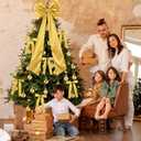 Gejoy Bow Christmas Tree Decoration Set, 30 Pcs Small Bows 1 Pcs 47" x 15.7" Large Tree Topper Satin Bows and 36 Christmas Balls Hanging Ornaments, Xmas Glitter Balls for Holiday Decor(Gold)