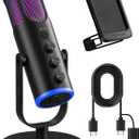 PUPGSIS Gaming Microphone for PC, Noise Cancellation Condenser Mic with RGB Lights, Mute, Monitoring, Pop Filter, Desktop-Mic for Streaming/Podcasting/Recording/Gaming Equipment, Plug & Play-Black