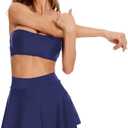 Bellecarrie High Waisted Swim Skirt with Pockets Tummy Control Tennis Golf Mini Skirt with Shorts for Women (Blue, S)