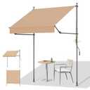 HOMEDEMO Manual Retractable Awning, 138" W x 118" H Foldable Side Bar 30-180, Outdoor Patio Awnings Height Adjustable 82-118", NO Drilling Awings for Backyard Garden Porch Outside Camel