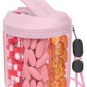 Pill Dispenser with 7 Large Compartments, Pill Bottle Organizer for Travel, Supplement Organizer with Anti-Mixing Design, BPA-Free Pill Container with 20 Pcs Labels, Pink