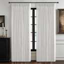 Beige White Pleated Extra Wide Living Room Curtains 84 Inches Long 2 Panels Set, Neutral Textured Linen Sheer Curtain Light Filtering Privacy Sliding Door Thick Drape Large Window 70"W x 84"L Back Tab