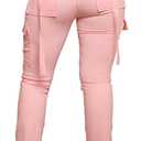 DINGANG Women'sDrawstring CargoSweatpants with Pockets, Stretchy Casual Joggers Lounge Leggings (Pink, XL)
