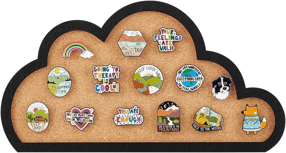 BENECREAT Cloud Pin Board Cork Board Wall Mounted Cork Board, 0.8" Thick Bulletin Display Board for Brooch Pin Storage, Office Home and School Decor, 11x6