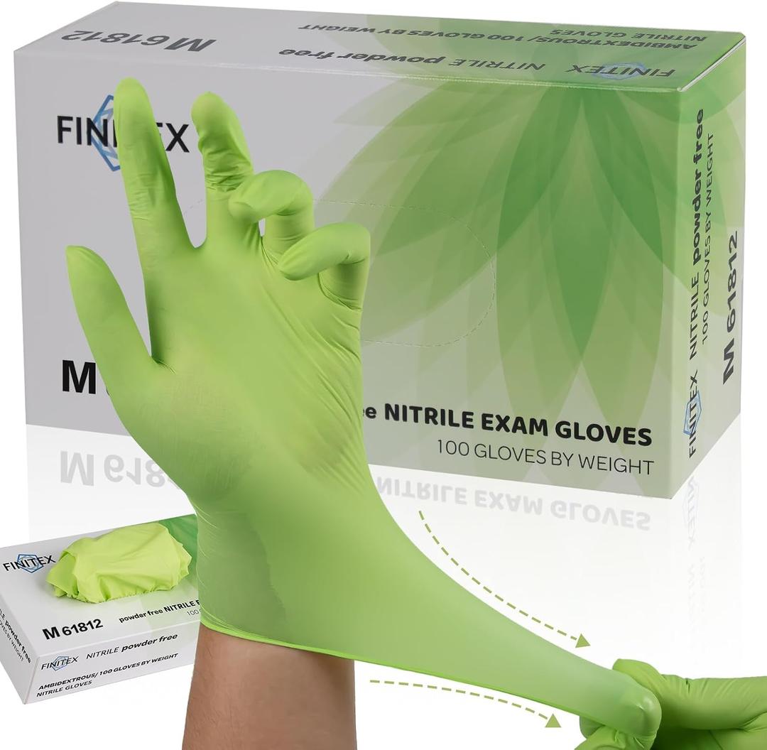FINITEX Nitrile Disposable Gloves - Green 3.5mil 100/1000PCS Powder-Free Latex-Free Medical & Food Use Medium