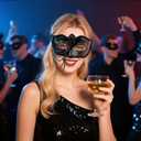 elegant black feather masquerade ball mask for women and men - perfect couple accessory for masquerade Halloween (Green)