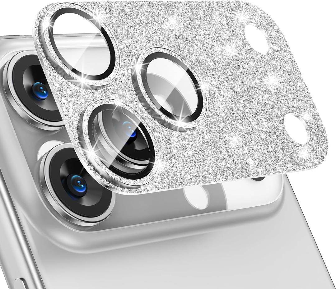 Tensea for iPhone 17 Pro Max Camera Lens Protector, Metal Aluminum Alloy Tempered Glass Cover Camera Screen Protector Accessories, Case Friendly (Silver Glitter)
