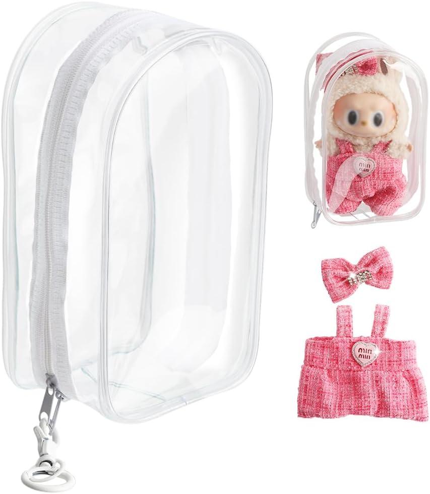 Clear Figure Display Bag,for Protective Blind Box Figures,17cm Dustproof Anti-Collision Display Bag for Outside,Come with Doll Clothes,Blind Box Display Pouch for Fans and Collectors (Pink)