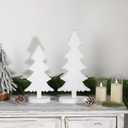 2 x Christmas Decorations-2pcs Natural Wood Christmas Trees Tabletop Sign-Vintage Indoor Centerpieces for Table Mantle Xmas Party Decor(White)
