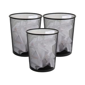 Mind Reader Mesh Trash Can, Set of 3, Waste Paper Basket, Round, Office, Metal Mesh, 11.5" L x 11.5" W x 13.75" H, Black