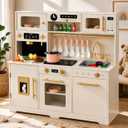 Play Kitchen for Kids, Wooden Pretend Toy Kitchen Set with Appliances & Smart Storage, Kids Kitchen Playset with 49 Toy Food & Cookware Accessories for Toddlers, Stove, Play Sink, Gift for Ages 3+, 43l X 40h X 14w Inches