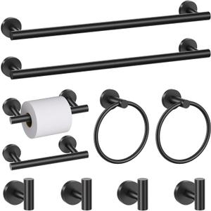 10 Pieces Matte Black Bathroom Hardware Accessories Towel Bar Set Black Towle Racks for Bathroom Wall Mounted Stainless Steel Toilet Paper Holder Towel Holder Kit