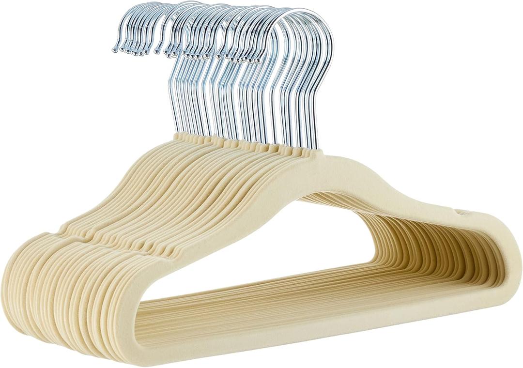 Amazon Basics Kids Velvet, Non-Slip Clothes Hangers (Baby/Toddler), 11.6 inches (for Baby Clothes), Pack of 30, Beige