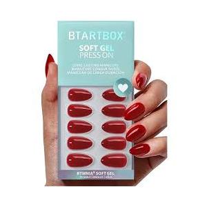 BTArtbox Press On Nails Almond - Pastel Red Short Press On Nails with Glue for Women, Opaque Soft Gel Glue On Nails in 16 Sizes - 32 Stick On Nails Kit, Power Suit