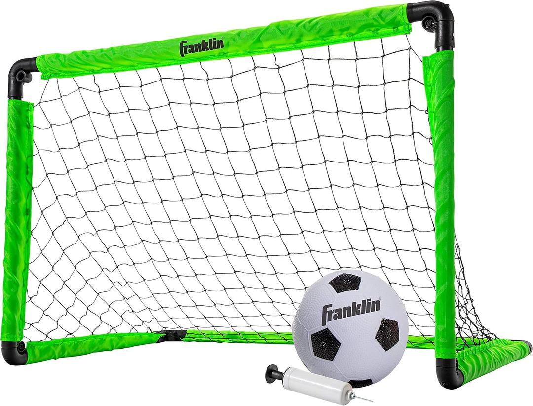 Franklin Sports Kids Mini Soccer Goal Set - Backyard + Indoor Mini Net and Ball Set with Pump - Portable Folding Youth Soccer Goal - Perfect Kids Toy - 36" x 24" (Green)