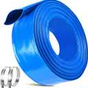 MYFAMIREA 2.5 IN x 30 FT Pool Backwash Hose Heavy Duty Drain Discharge Double PVC Layflat Hose with 2 Clamps, Weatherproof Burst Resistant for Water Transfer, Sump Pump, Pool Filter, Drain (9.2M,Blue)
