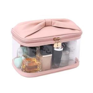 lllyan Large Clear Makeup Bag with Handle, Waterproof Transparent Cosmetic Organizer - Big Toiletry Pouch for Travel & Daily Use - Ideal for Women, Girls to Store Skincare, Beauty Essentials(Pink)