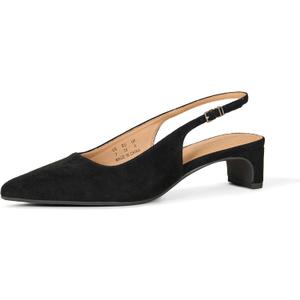 Amazon Essentials Women's Pointed Toe Slingback Block Heel (10, Black Faux Suede)