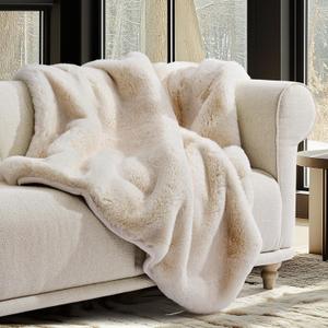 EVERGRACEHOME Luxury Soft Faux Chinchilla Fur Throw Blanket for Couch, Warm Thick Heavy Winter Throw Blanket 1220GSM for Bed, Fluffy Cozy Mink Blanket with Reversible Velvet, Arctic White, 50"x60"