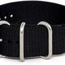 DaLuca Ballistic Nylon Military 1 Piece Watch Strap - Black (Matte Buckle) : 24mm