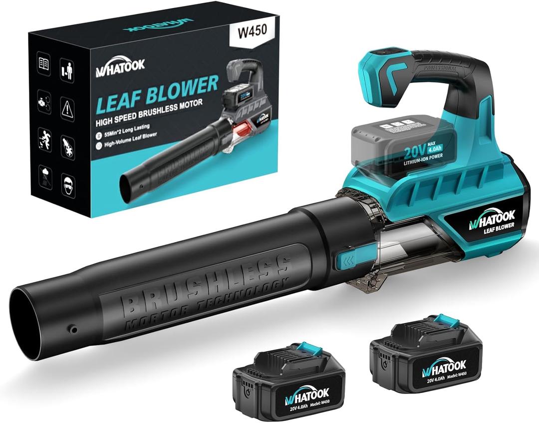 Leaf Blower Cordless with Battery and Charger: 2 Batteries 20V 4.0Ah Brushless Motor, Handheld Electric Leaf Blowers, Battery Powered Blowers for Lawn Care, Yard Leaves Cleaning, (Blue)