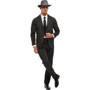Leadtex 1920's Gangster Costume for Men,Mob Boss Costume for Men,Pinstriped Halloween Suit Include Jacket,Pants and A Tie, XL