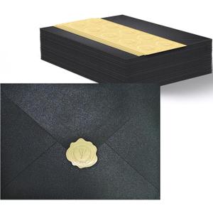 50 PCS Pearl Black A7 Envelopes with Stickers, Shimmering 5x7 Envelopes for Invitations, Great for Wedding Invitation Cards, Birthday RSVP, Graduation, Baby Shower 5.25 x 7.25 inches