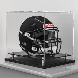 Football Helmet Display Case Full Size,Acrylic Helmet Display Case Black Acrylic Base,Self-Assembly Helmet Display Box Protection Holder Dustproof Sports Collectibles Storage Showcase (14.2x11x12.6 inch)