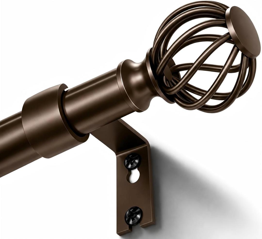 Curtain Rods for Windows 28-48 Inch(2.3-4Ft), Bronze Small Decorative Curtain Rod Adjustable, Heavy Duty 1 Inch Drapery Rod for Living Room Bedroom Kitchen Samll Windows