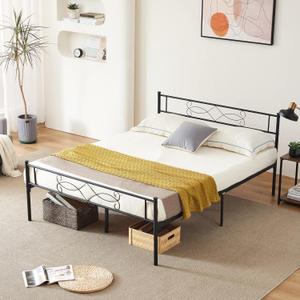 VECELO Full Size Bed Frame Metal Platform/Mattress Foundation with Headboard/Steel Slat Support/No Box Spring Needed/Easy Assembly