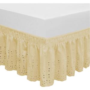 Wrap Around Elastic Eyelet Bed Skirt Dust Ruffle (Gold, Queen/King-14 1/2 Inch Drop)