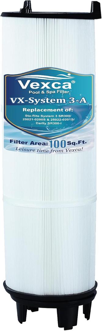 Vexca® 25021-0200S Swimming Pool Filter Cartridge Compatible with S7M120 Inner Filter Cartridge, Sta-Rite System 3, SR300, 100 Sq.Ft.
