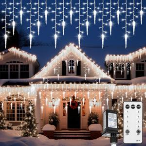 59 Ft 720 LED Christmas Icicle Lights Outdoor 8 Modes Waterproof Icicle String Lights with 120 Drops Icicled Fairy Twinkle Light with Remote for Xmas Decor Wedding Indoor (Cold White)