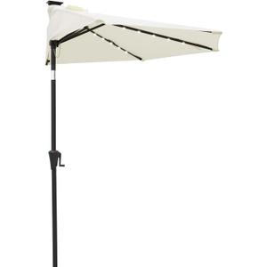 Helios&Hestia 9 ft Small Half Round Solar Powered Wall Outdoor Market Patio Umbrella with LED Lights and Tilt for Garden, Deck, Balcony, Ivory