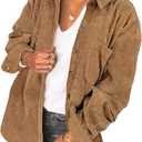 Saslax Womens Corduroy Shirt Long Sleeve Oversized Button Up V Neck Blouses Tops Loose Shacket Jacket (Large)