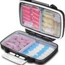 Fullicon Travel Pill Organizer, 4 Compartments Portable Pill Case, Moisture Proof Small Pill Box with Labels, Travel Pill Case with Double Lock, Pocket Pharmacy for Vitamin D3 & Fish Oil (Black) (1 Pack)