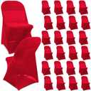 Newwiee 25 Pcs Spandex Chair Covers Bulk - Stretch Folding Flat Front Fitted Universal Chair Protector Pack Removable Washable for Wedding Party Dining Banquet Event (Red)