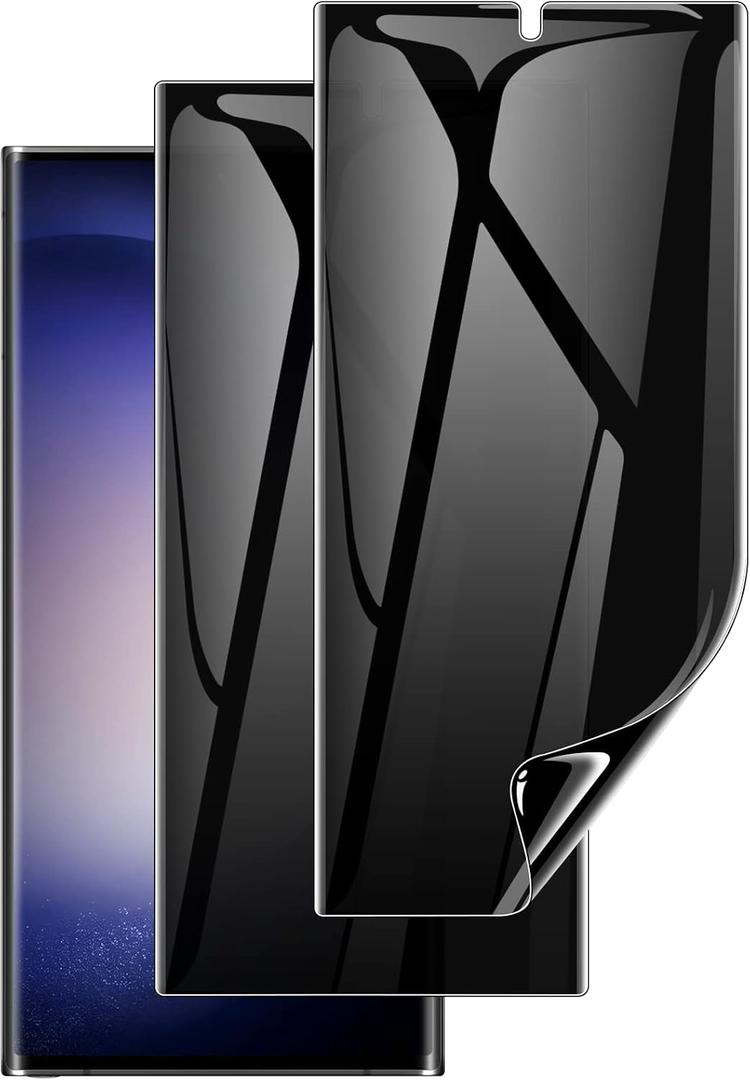 LYWHL 2 Pack for Samsung Galaxy S23 Ultra Privacy Screen Protector [Not Glass], Anti-Spy Full Adhesive Flexible Film for Galaxy S23 Ultra 6.8, Compatible Fingerprint - Black