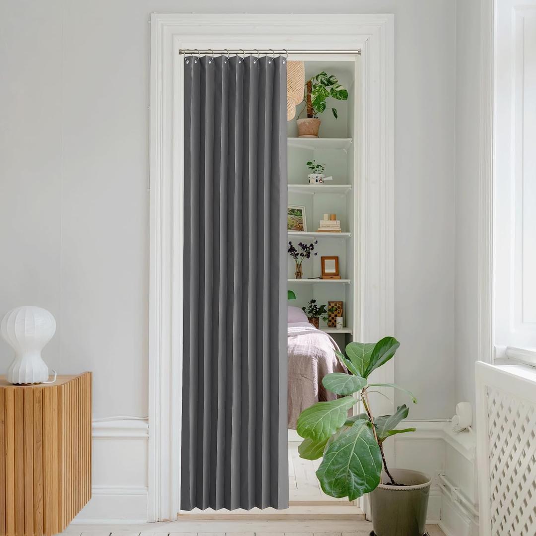 NICETOWN Accordion Blackout Door Curtains for Doorway, Thermal Insulated Privacy Closet Curtains Room Divider Sliding Door Shade for Living Room/Bathroom/Bedroom, 1 Panel with Hooks, W38 x L80, Grey