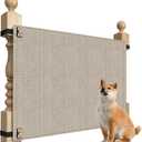 Baby Fabric Gate for Stairs - Dog and Pet Safety Barrier for Stairway - No Drill Banister to Banister Kids Gate (Wide 55" to 65" Height 34", Apricot Color)