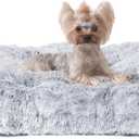 EHEYCIGA Fluffy Dog Crate Bed for Small Dogs, Plush Faux Fur Crate Pad, Calming Anti Anxiety Small Dog Bed (23.6 x 17.5, Grey)
