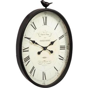 Creative Co-Op Oval Metal Wall Clock with Bird