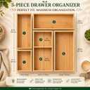 ABABIL Bamboo Drawer Organizer Set of 5, Wooden Storage Tray Inserts for Kitchen, Bathroom, Office, Makeup, Jewelry, Utensils, Desk Accessories and Vanity Drawers, Brown